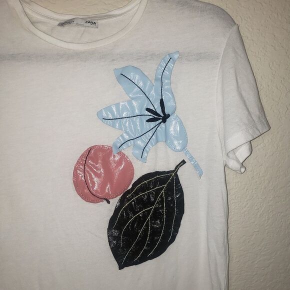 Zara floral white spring tee t-shirt top Small - Picture 4 of 7